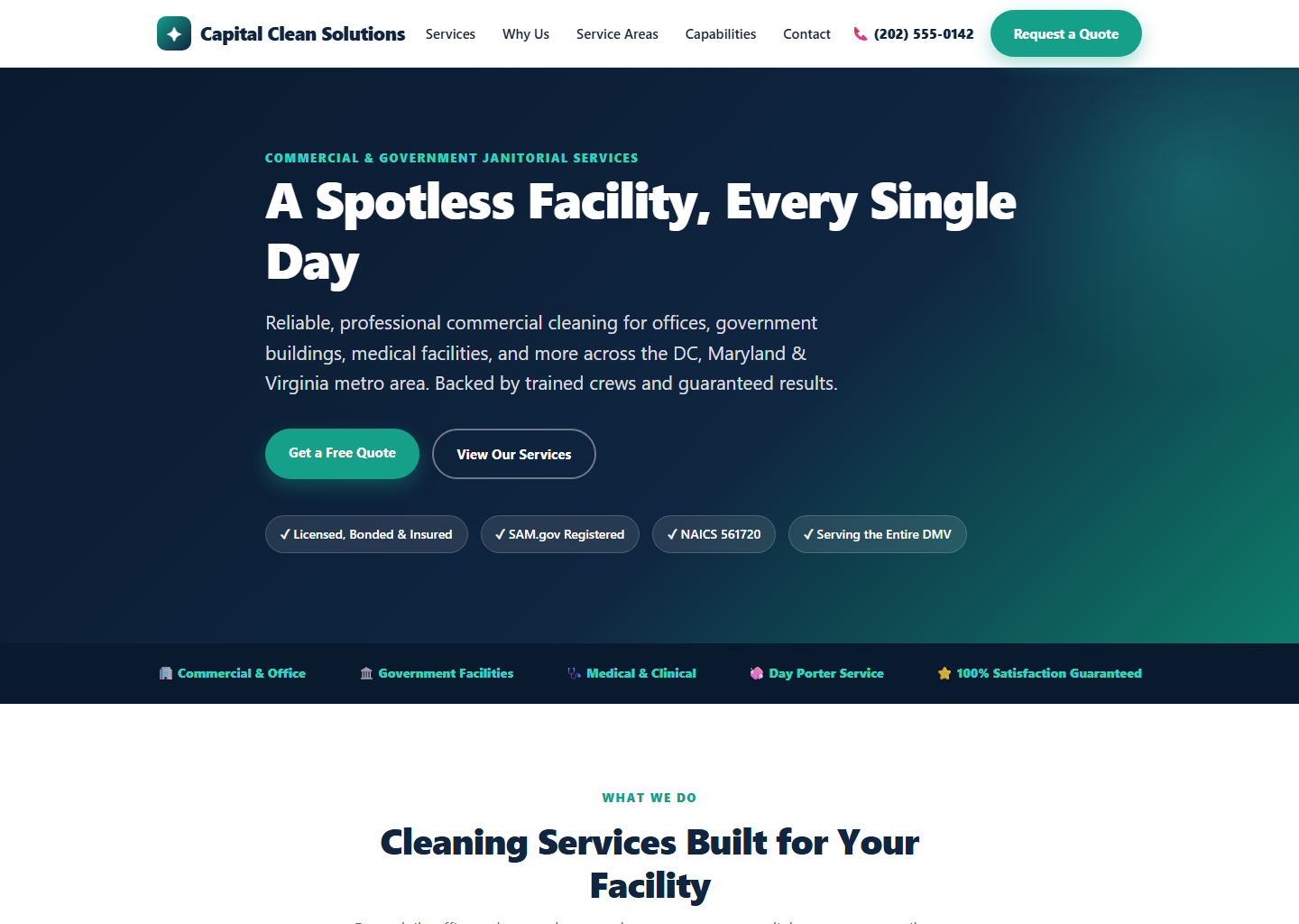 Commercial cleaning website built by BrightFront Digital